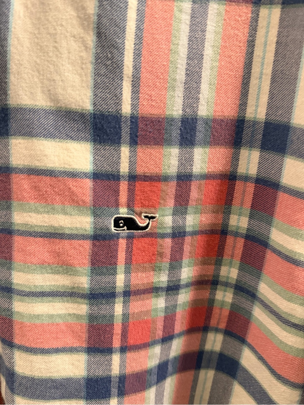 Men’s Whale Fit Vineyard Vines Blue, Pink, Green & White Plaid Button-Down Shirt - Picture 4 of 5